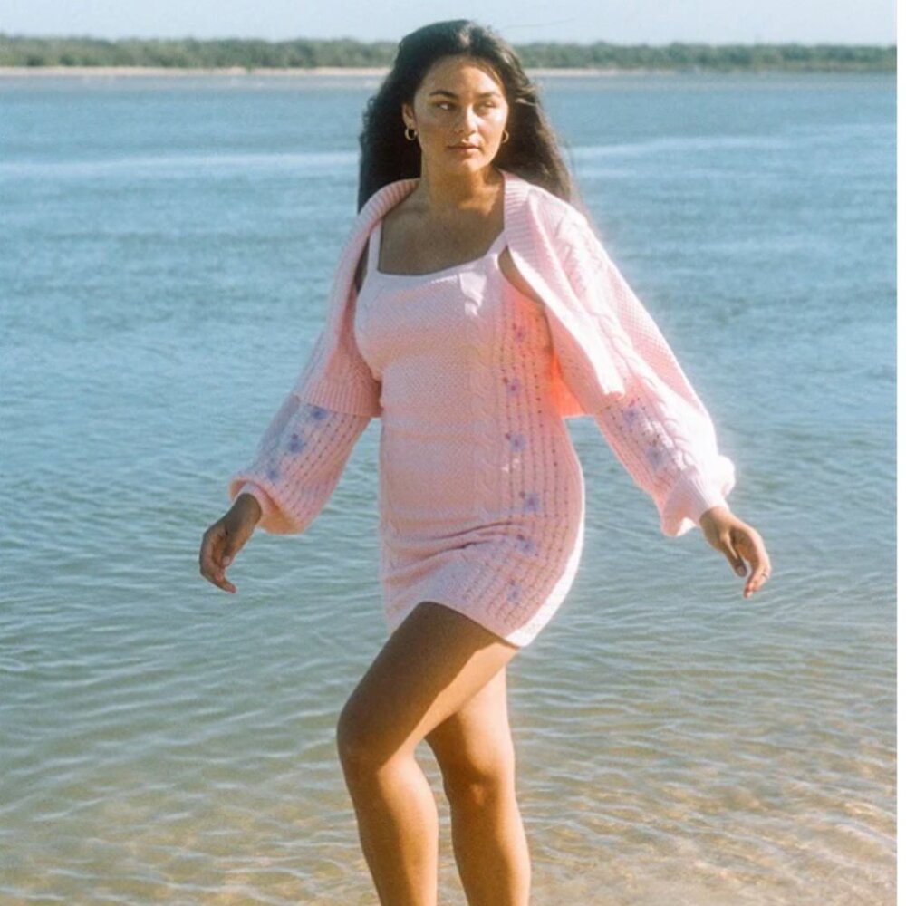 Sabo Skirt April Dress, Pink Knit, Embroidered, Small, BNWT